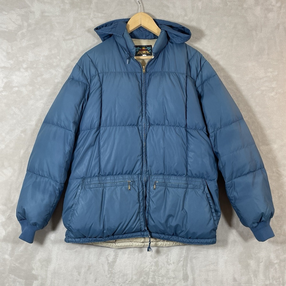 Vtg 50s 60s Eddie Bauer Down Jacket Mens Medium TALON USA Hooded Puffer Coat